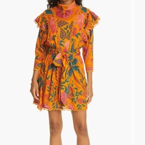 FARM Rio Tropical Print Ruffle Yoke Cotton Dress. Size M.